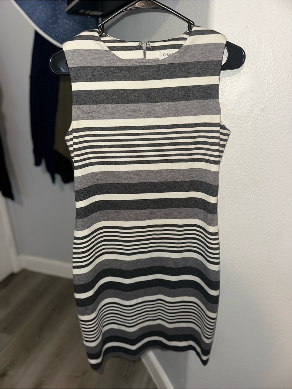 Calvin Klein Sleeveless Striped Sheath Dress - Black, Gray & White